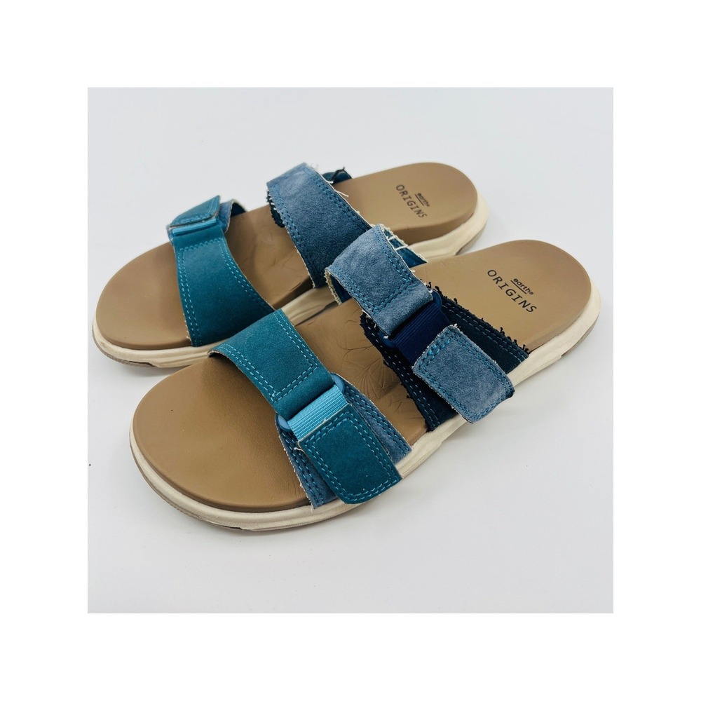 Earth Origins Teal and Navy Multi-Strap Slide Sandals